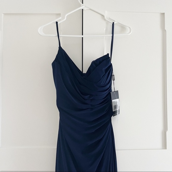 La Femme Gown High Slit Jersey Ruched Dress NWT - Picture 5 of 10